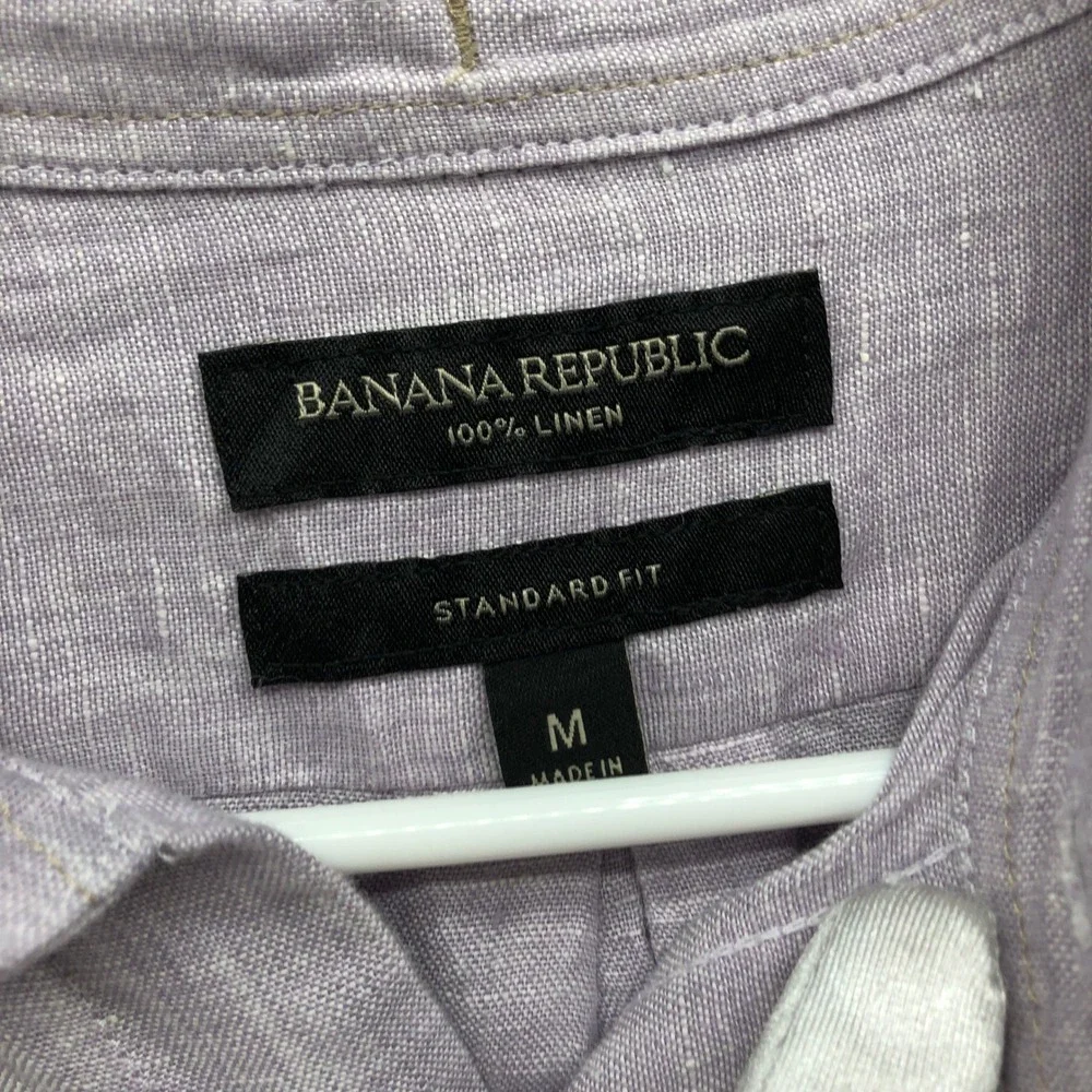 Banana Republic 100% Linen Shirt Mens M Purple Standard Fit Long Sleeve Button